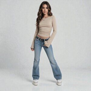 LUXE Y2K Top with Bell Sleeves, Britney Vibes NWT (Beige)